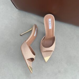 Krem Denim Gold Topuklu Terlik